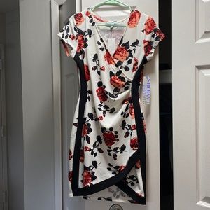 White with red rose/floral print dress